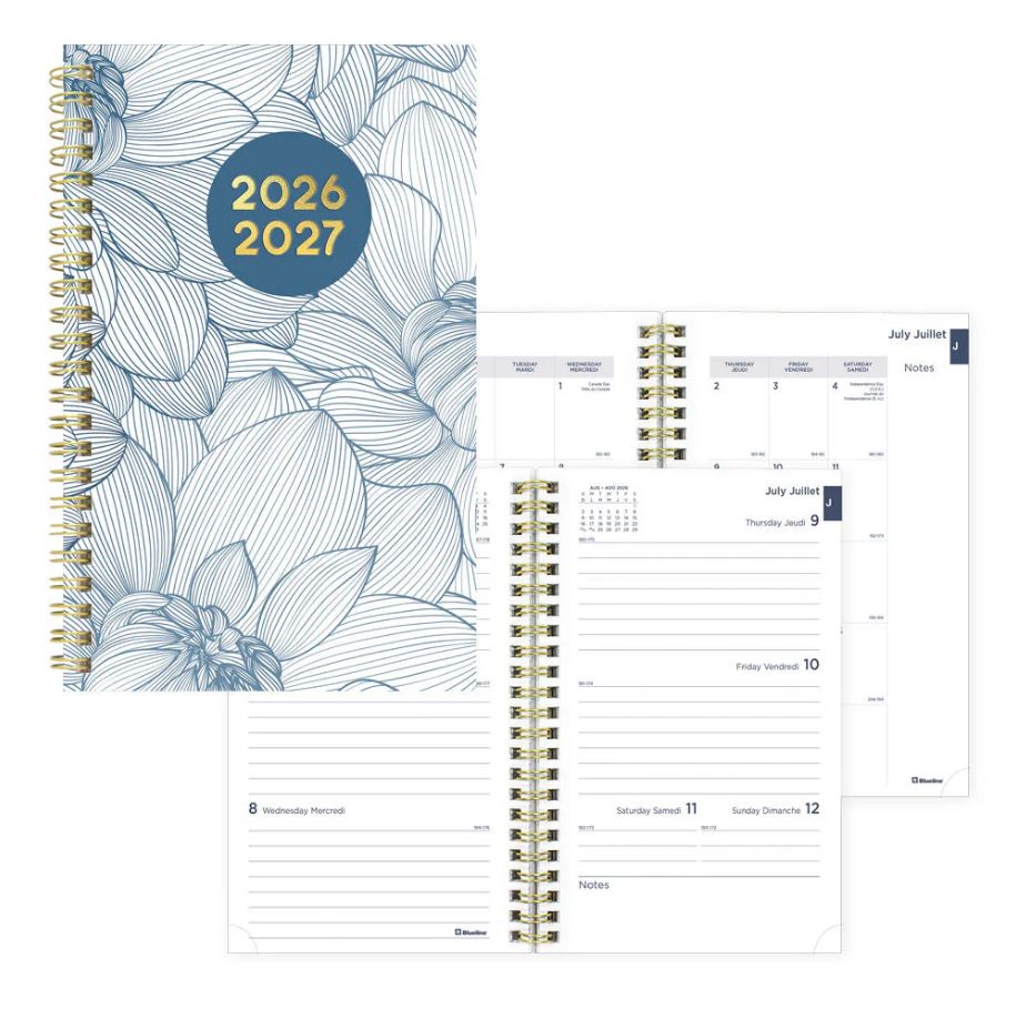 Agenda académique hebdomadaire/mensuel 8 po x 6 po Blueline Floral