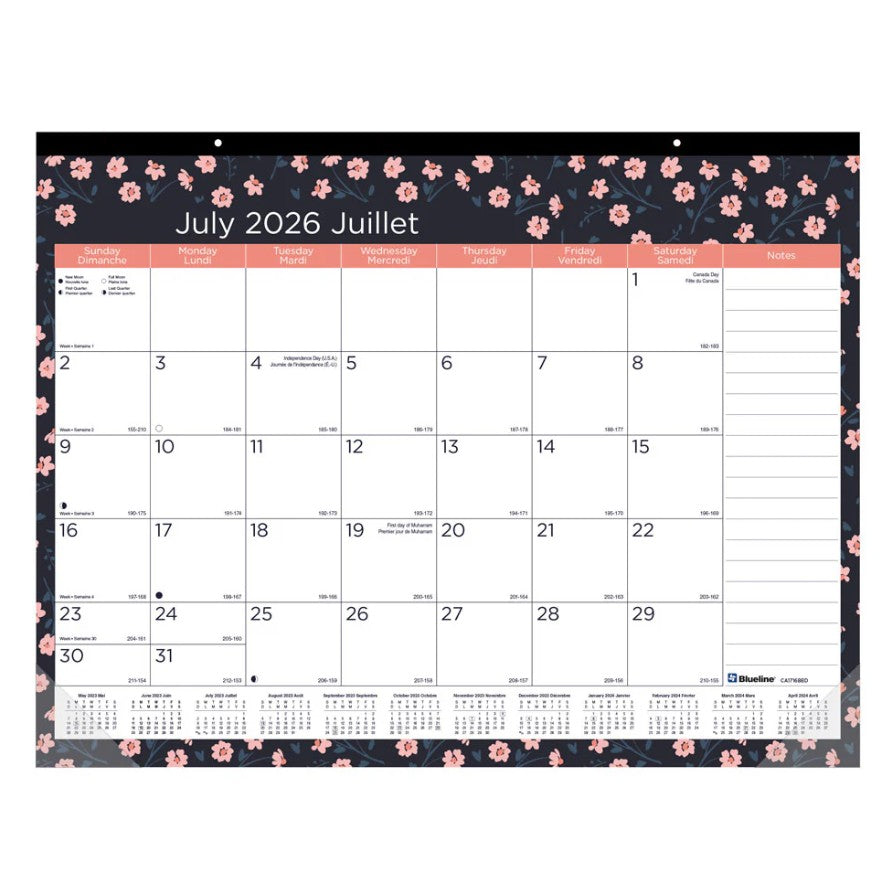 Calendrier sous-main académique mensuel 22 po x 17 po blossom