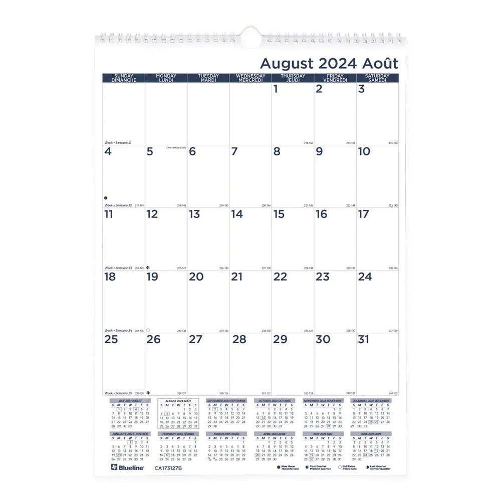 Calendrier académique mensuel mural 12 po x 17 po