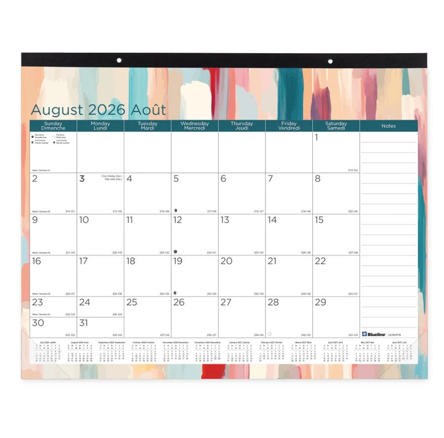 Calendrier sous-main académique mensuel 22 po x 17 po splash