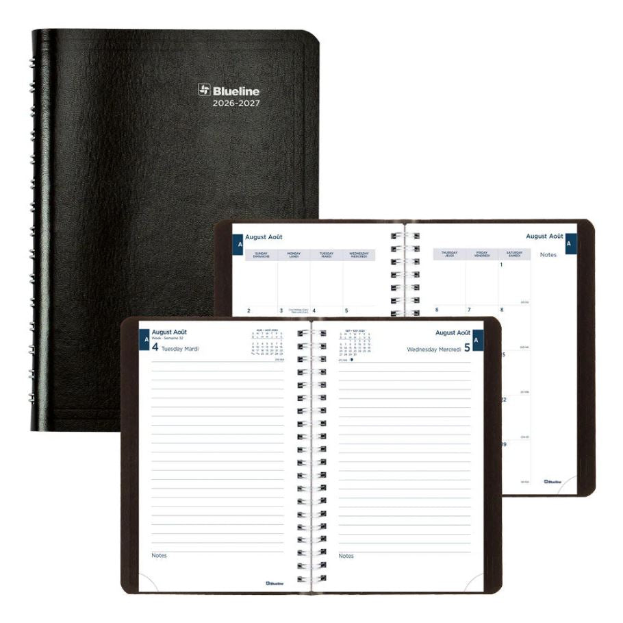 Agenda académique quotidien 8 po x 5 po Blueline noir