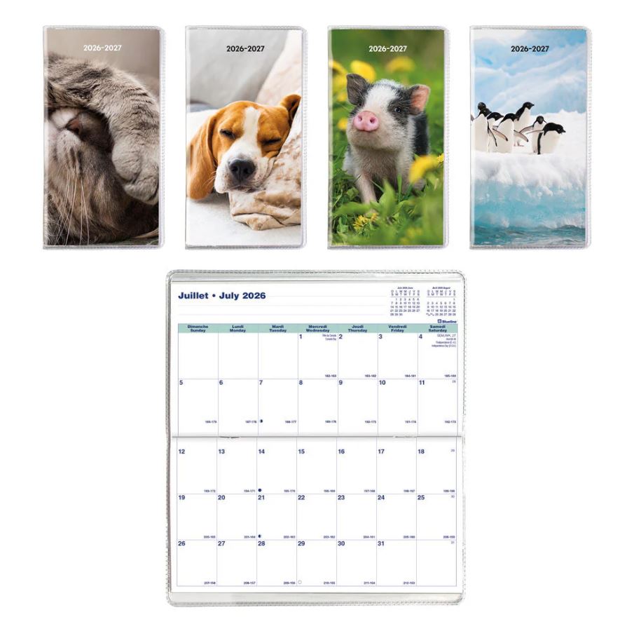 Agenda académique mensuel de poche 6,5 po x 3,5 po Blueline animal