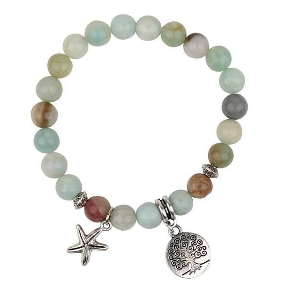 Bracelet en pierres d'amazonite breloque arbre de vie