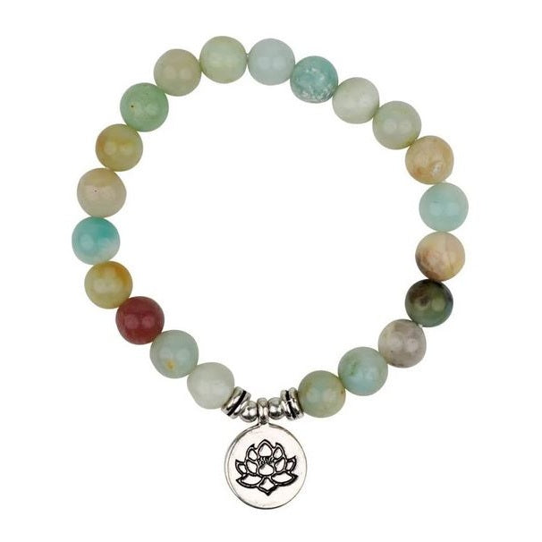 Bracelet en pierres d'amazonite breloque lotus
