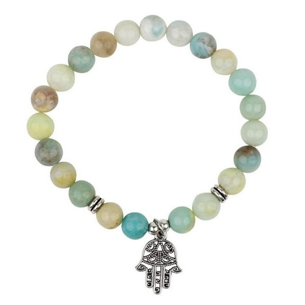 Bracelet en pierres d'amazonite breloque hamsa