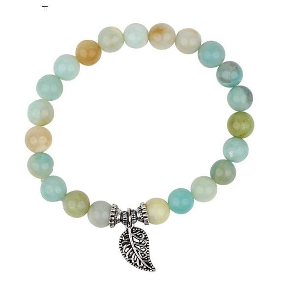 Bracelet en pierres d'amazonite breloque feuille