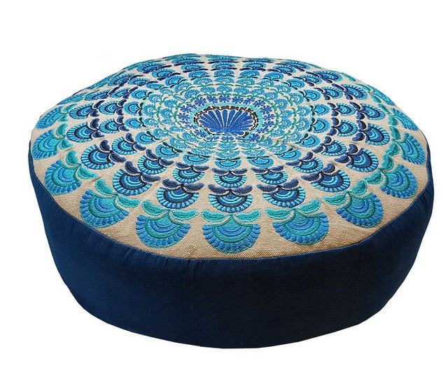 Coussin de méditation rond 40 cm paon bleu