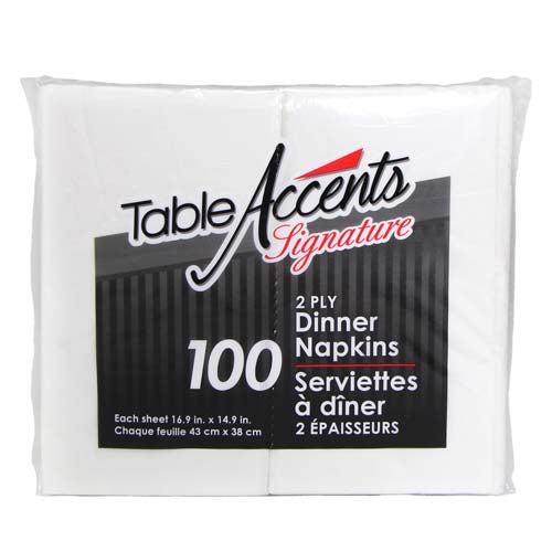 Serviette de table en papier 16,9 po x 14,9 po blanc (paquet de 100)