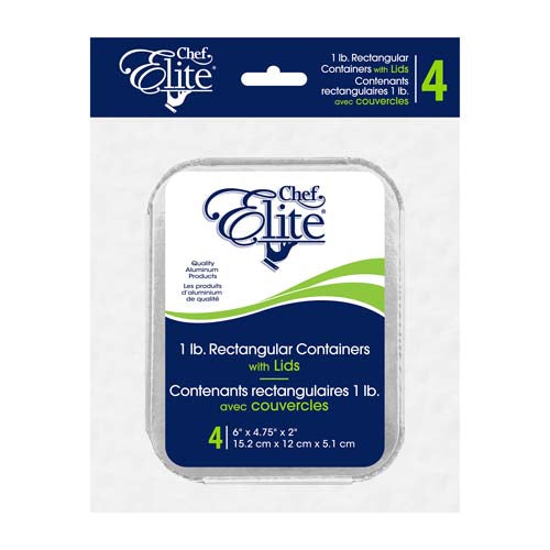 Contenant rectangulaire avec couvercle 1 lb en aluminium 6 po x 4,74 po x 2 po (paquet de 4)