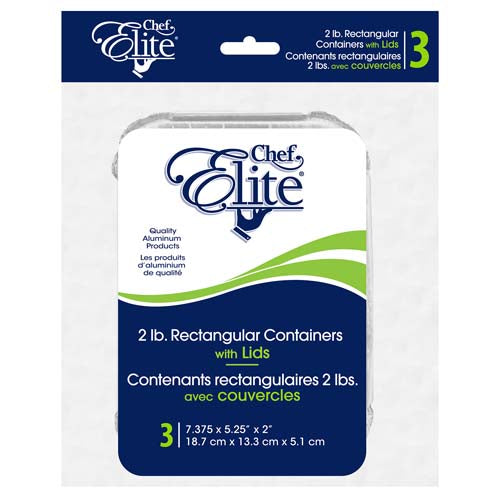 Contenant rectangulaire avec couvercle 2 lbs en aluminium 7,37 po x 5,25 po x 2 po (paquet de 3)