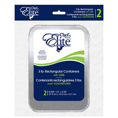 Contenant rectangulaire avec couvercle 3 lbs en aluminium 8,62 po x 6 po x 2,25 po (paquet de 2)