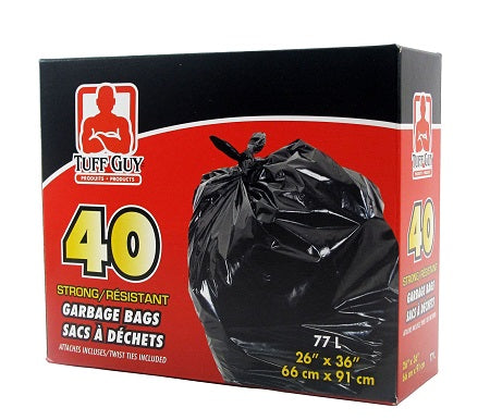 Sac à ordures 26 po x 36 po Tuffguy noir (paquet de 40)