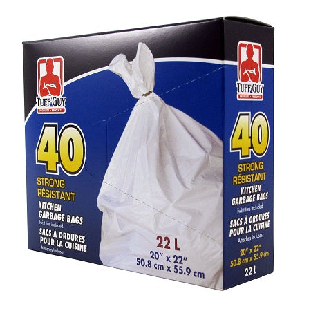 Sac à ordures 20 po x 22 po Tuffguy blanc (paquet de 40)