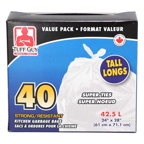 Sac à ordures 24 po x 28 po Tuffguy blanc (paquet de 40)
