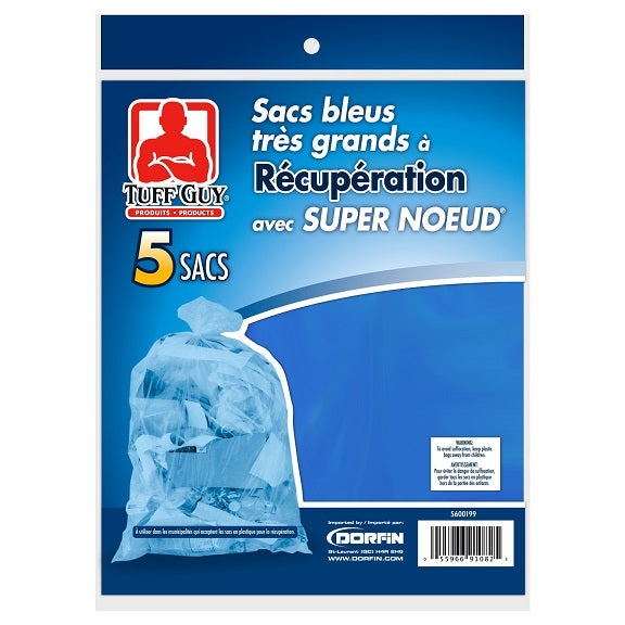 Sac à récupération 30 po x 47 po Tuffguy bleu (paquet de 5)