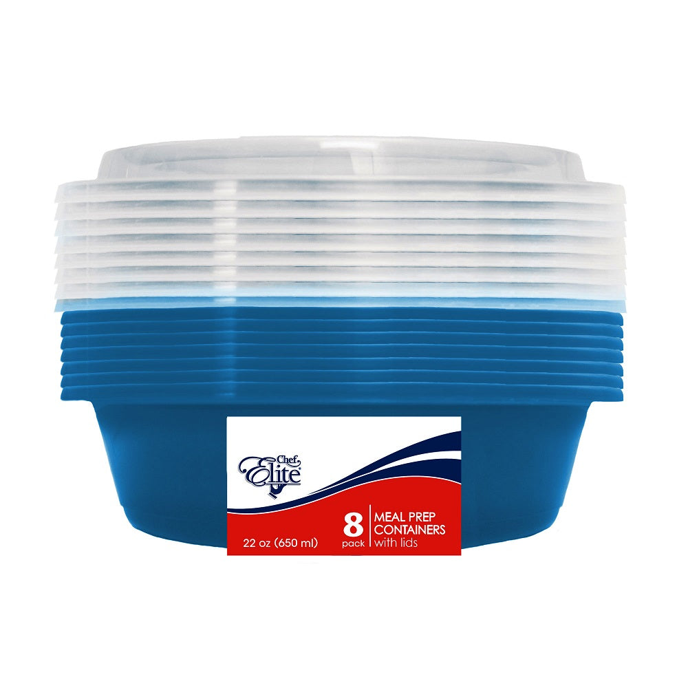 Contenant rond en plastique bleu 22 oz (paquet de 8)