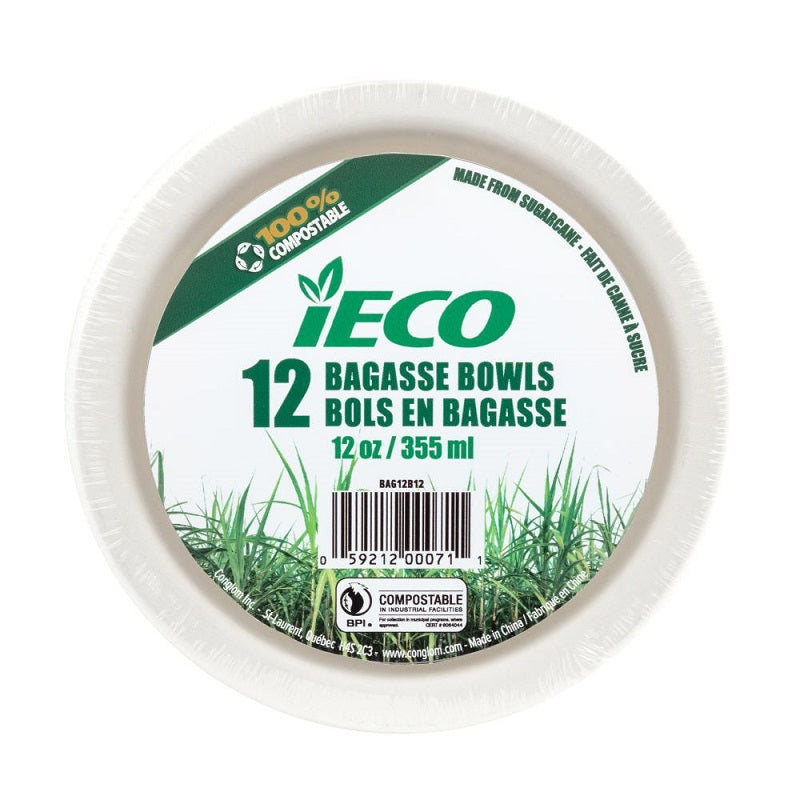 Bol 355 ml en bagasse compostable iEco (paquet de 12)