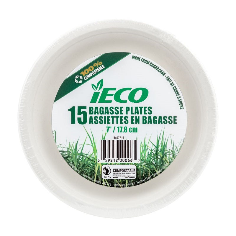 Assiette 7 po en bagasse compostable iEco (paquet de 15)