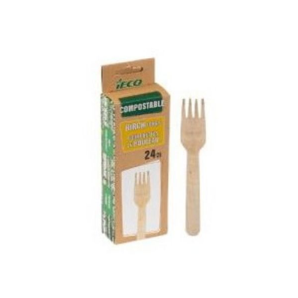 Fourchette en bois compostable iEco (boîte de 24)