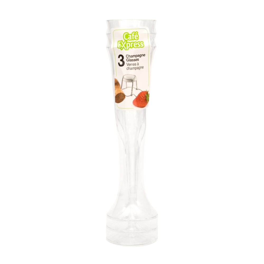 Flûte à champagne en plastique clair (paquet de 3)