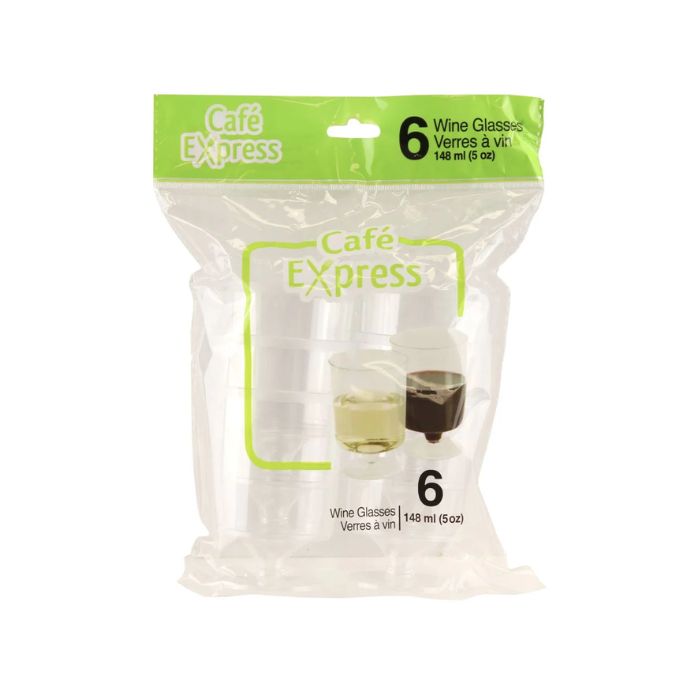 Verre à vin en plastique jetable 5 oz (paquet de 6)