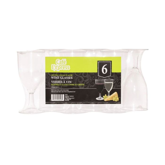 Verre à vin en plastique jetable 225 ml clair Café Express (paquet de 6)