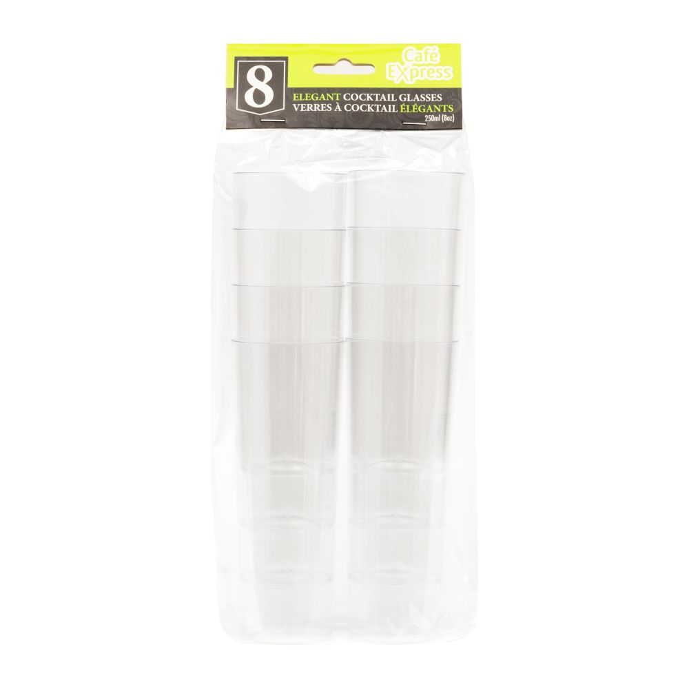 Verre à cocktail 250 ml en plastique transparent Café Express (paquet de 8)