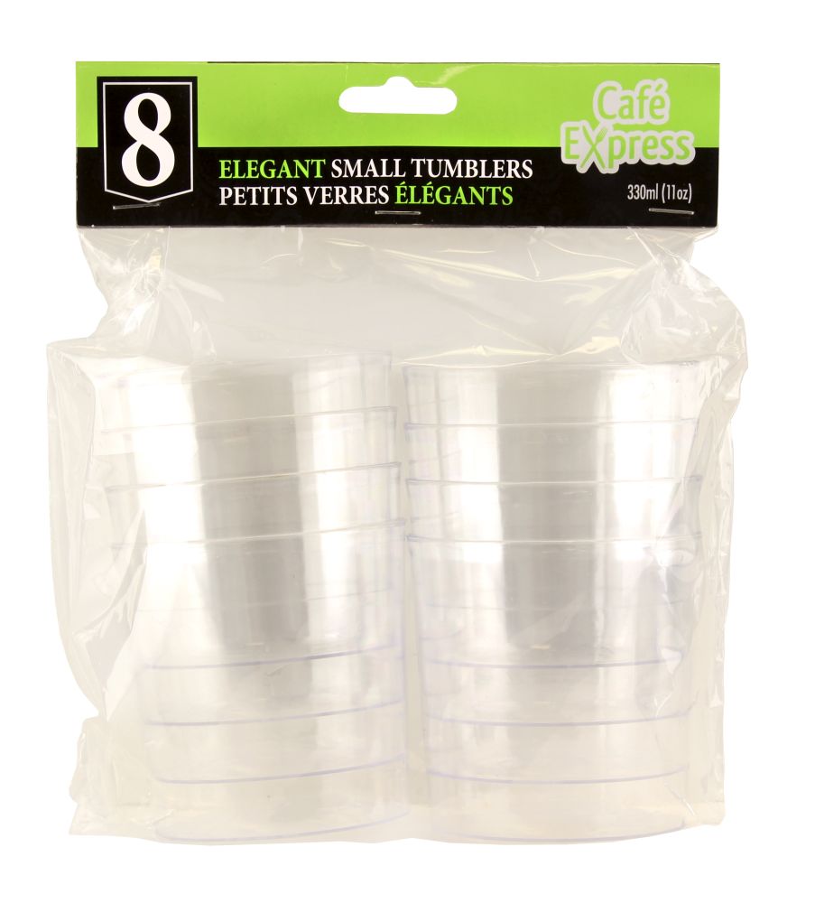 Verre en plastique jetable 330 ml clair Café Express (paquet de 8)