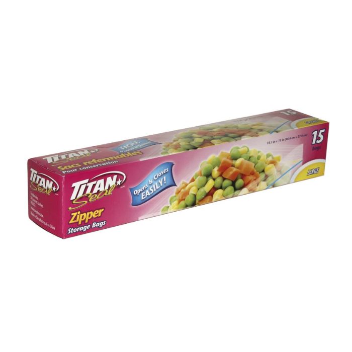 Sac refermable grand 10,5 po x 11 po Titan Seal (paquet de 15)