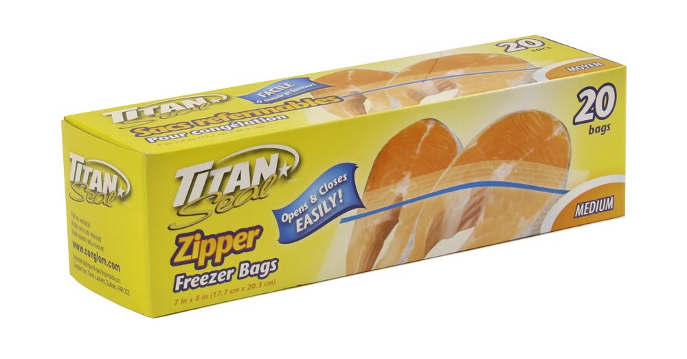 Sac à congélation refermable moyen 7 po x 8 po Titan Seal (paquet de 20)