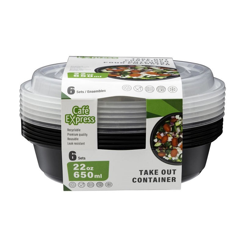 Plat en plastique rond 650 ml Titan noir (paquet de 6)
