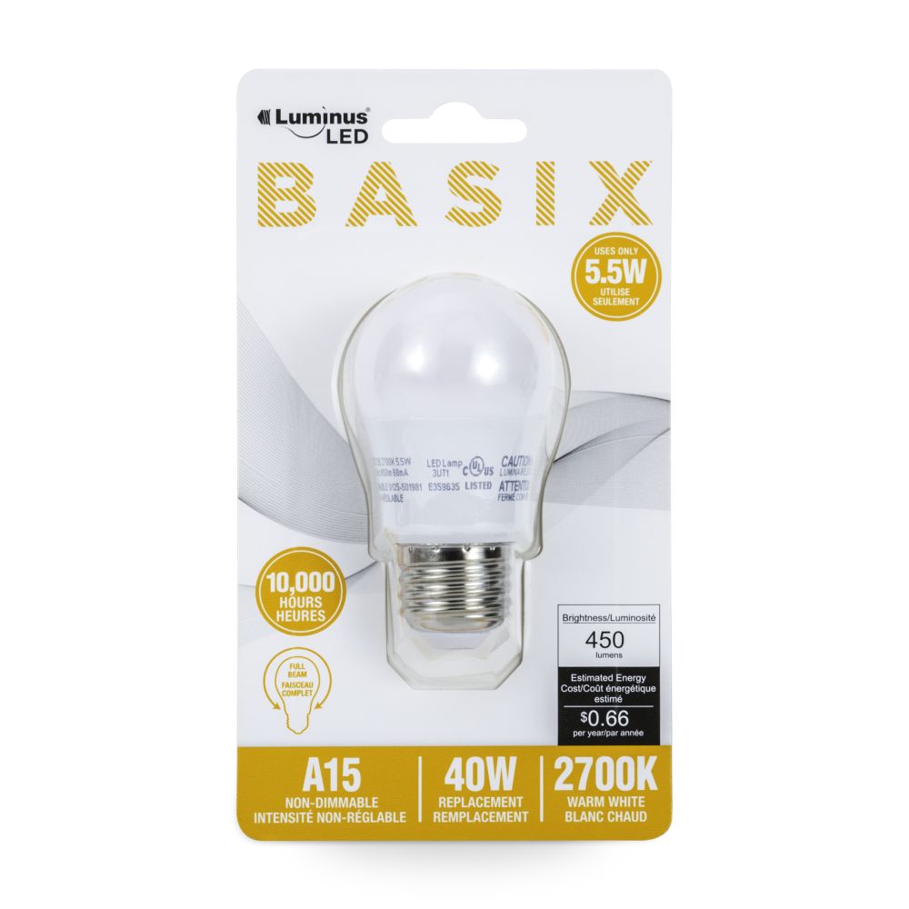 Ampoule DEL type A15 5,5W / 450L blanc chaud Luminus