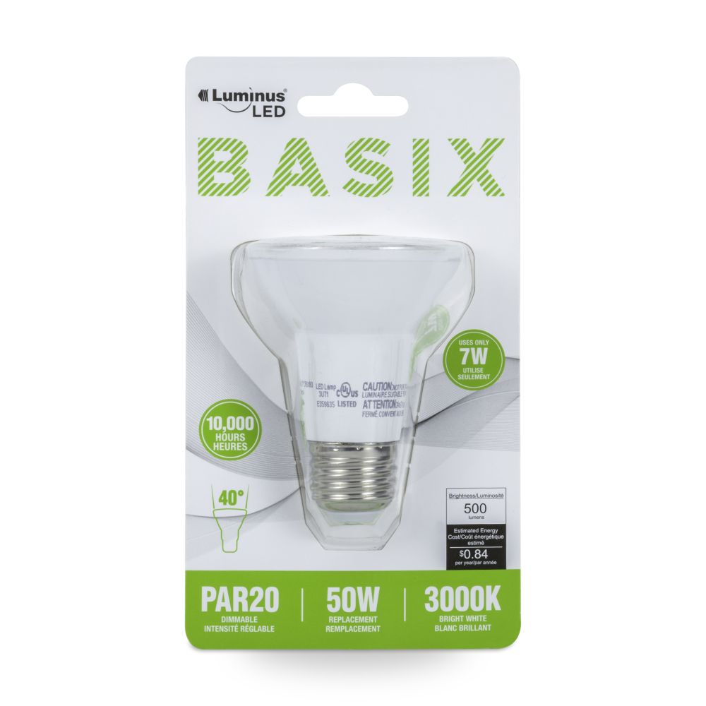 Ampoule DEL type PAR20 7W / 500L blanc brillant Luminus