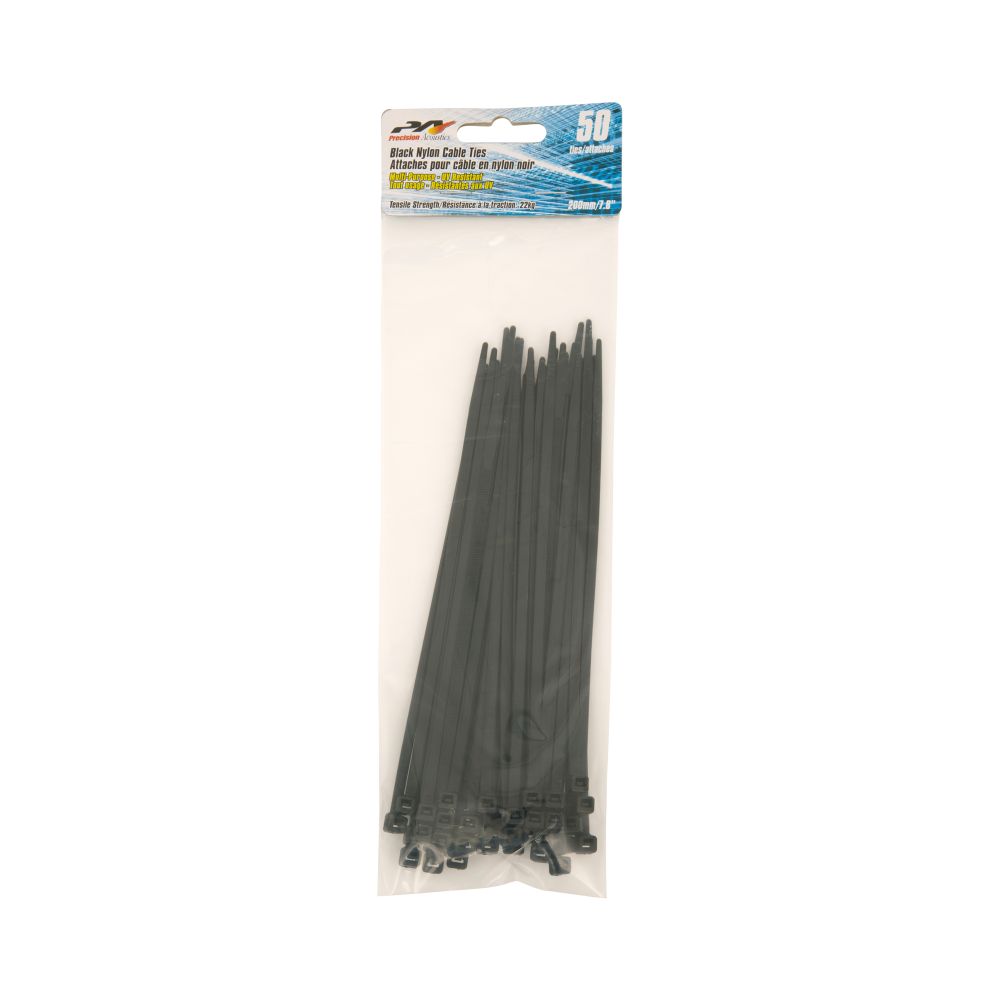 Attache de nylon 7,75 po noir (paquet de 50)