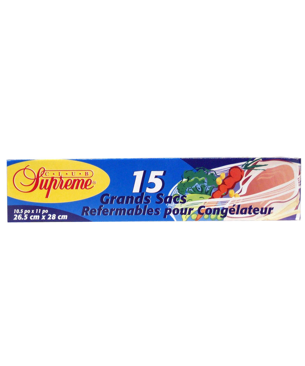 Sac à congélation refermable grand 10,5 po x 11 po Club Suprême (paquet de 15)