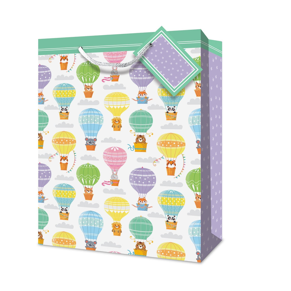 Sac cadeau très grand 13 po x 18 po animaux dans montgolfière