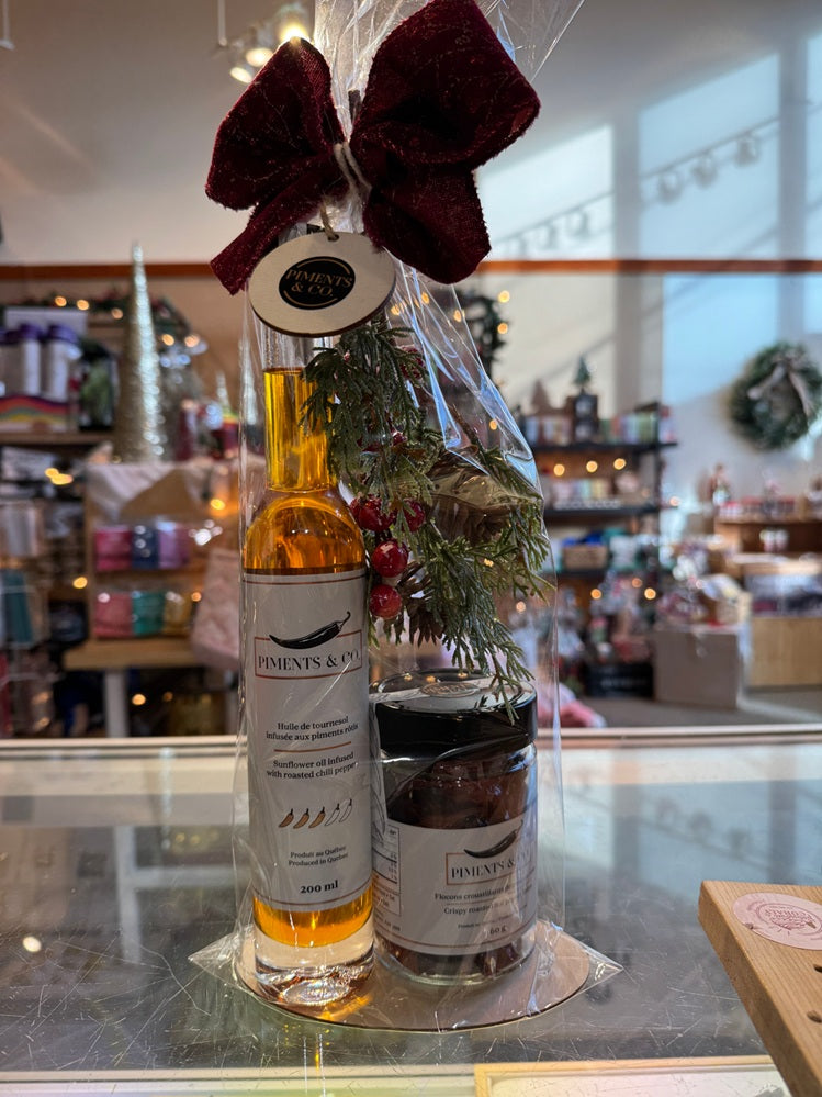 Ensemble cadeau - Huile de tournesol infusée 200 ml et flocons de piment rôtis