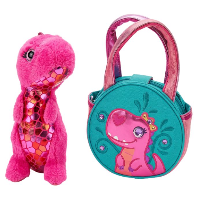 Peluche dinosaure fille T-Rex avec un sac