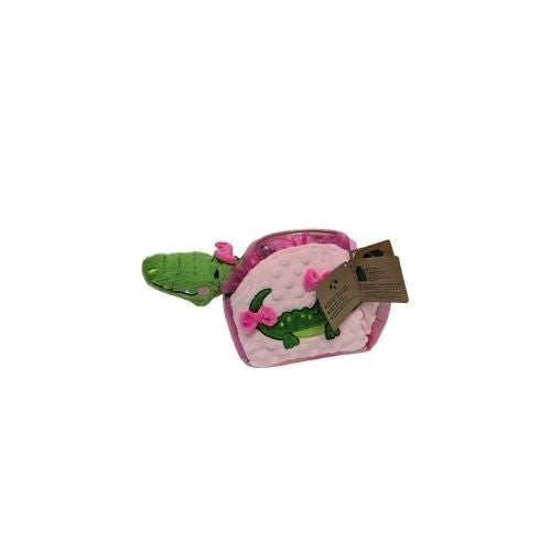 Peluche alligator rose avec un sac