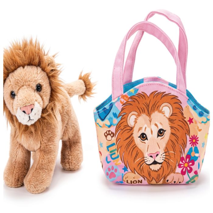 Peluche lion avec un sac