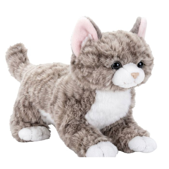 Peluche 10 po chat tigré gris