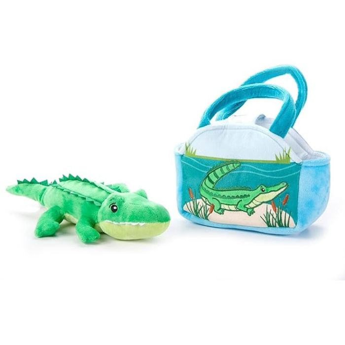 Peluche alligator avec un sac