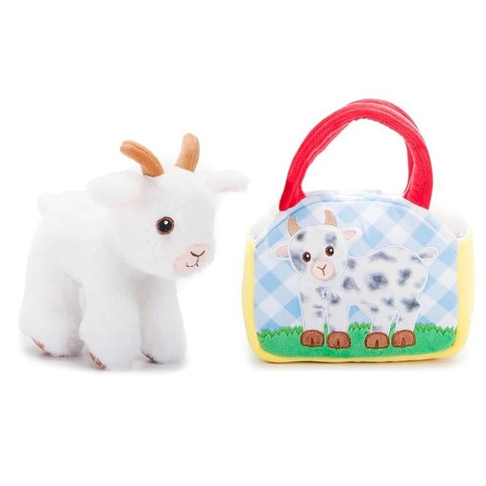 Peluche chèvre avec un sac