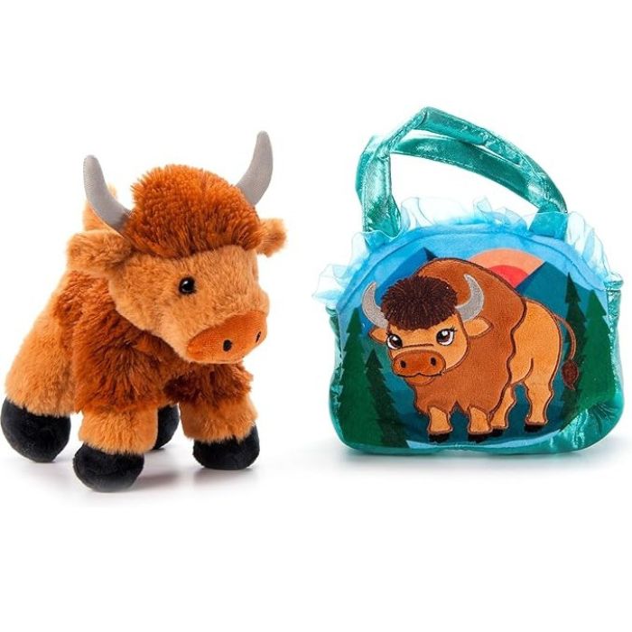 Peluche bison avec un sac
