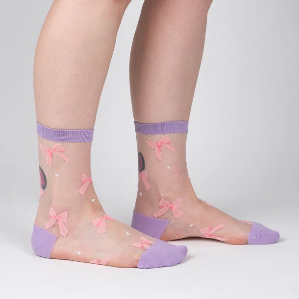 Bas mi-mollet en nylon boucles roses