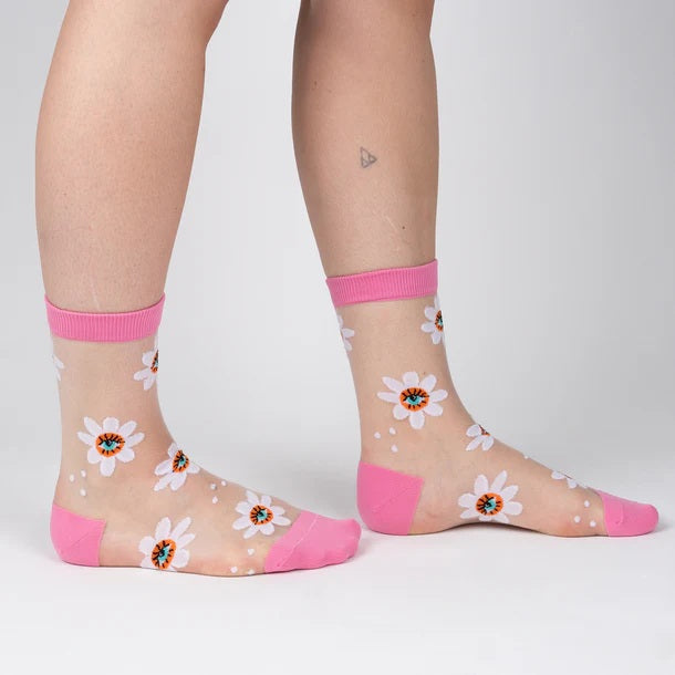 Bas mi-mollet en nylon marguerites