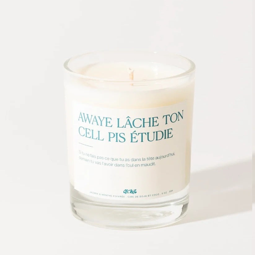 Chandelle 5 oz Awaye lâche ton cell pis étudie - Jasmin et menthe poivrée