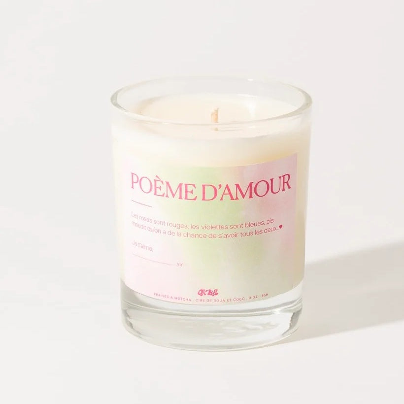 Chandelle 9 oz poème d'amour - Matcha au fraise