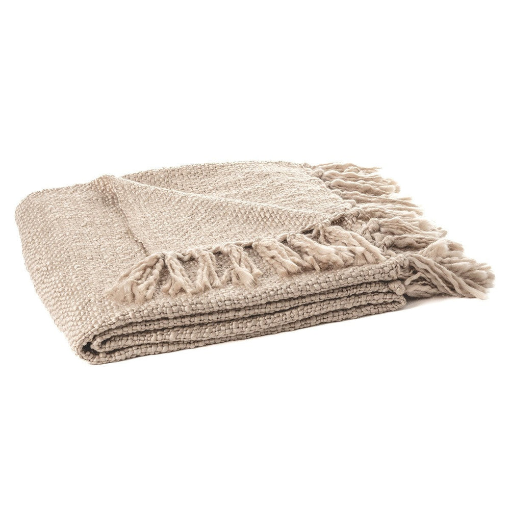 Jeté en tricot 50 po x 60 po beige avec franges