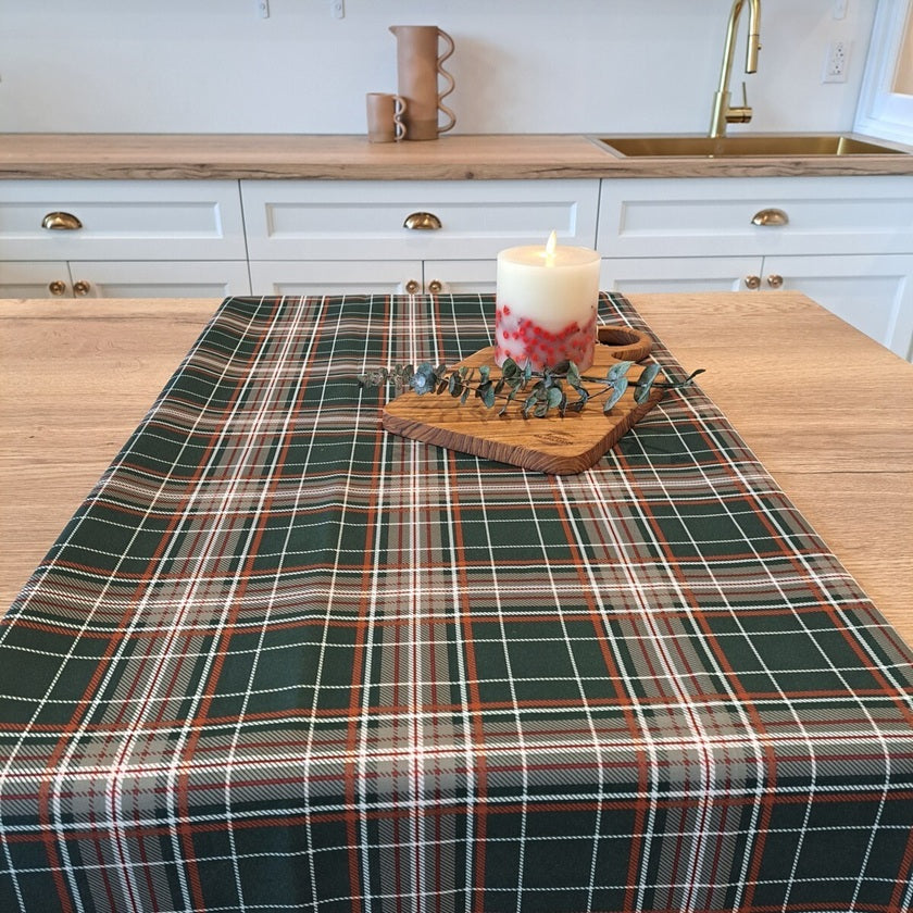 Nappe en polyester Forest carreaux vert, ivoire et caramel